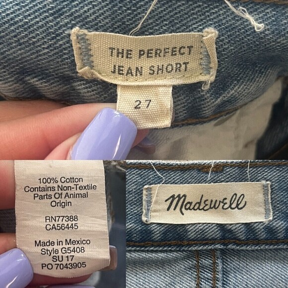 Madewell Women Size 27 The Perfect Jean Distressed High Rise Denim Cotton Short - Picture 6 of 8